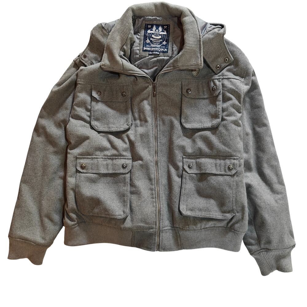Brooklyn Basement Co. Gray Wool Blend Hooded Bomber Jacket Men’s 5XL